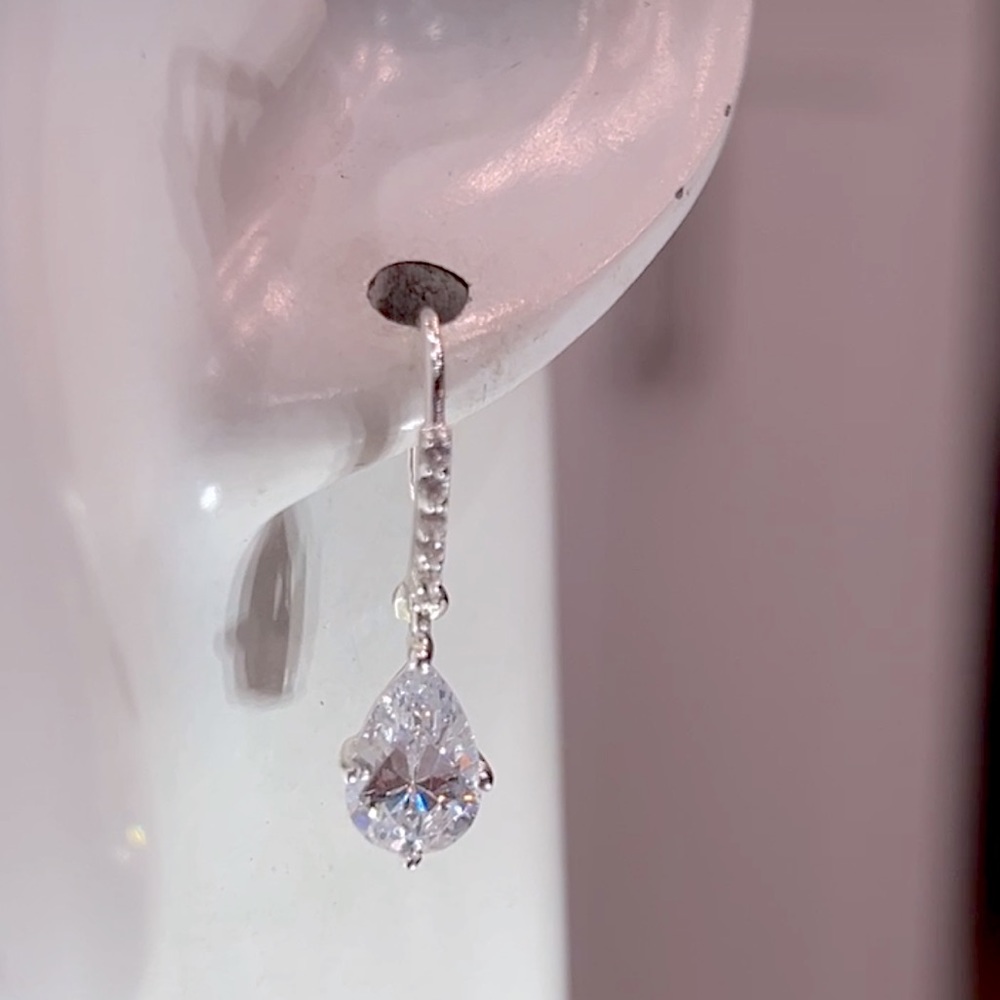 Diamond (Sim) Drop Sterling Silver Earrings - Picture 10 of 13